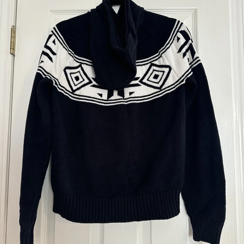 Normal Brand Fair Isle Surplice Hoodie Black White Sweater Cotton Women's Med - Picture 6 of 9